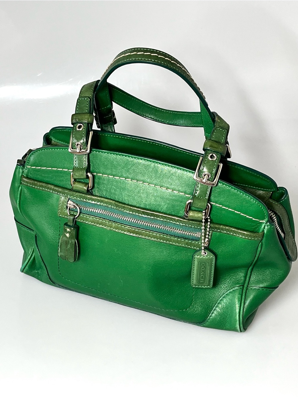 Vintage Coach Hamilton Kelly Satchel 7465 Green Leather Handbag Purse Y2K